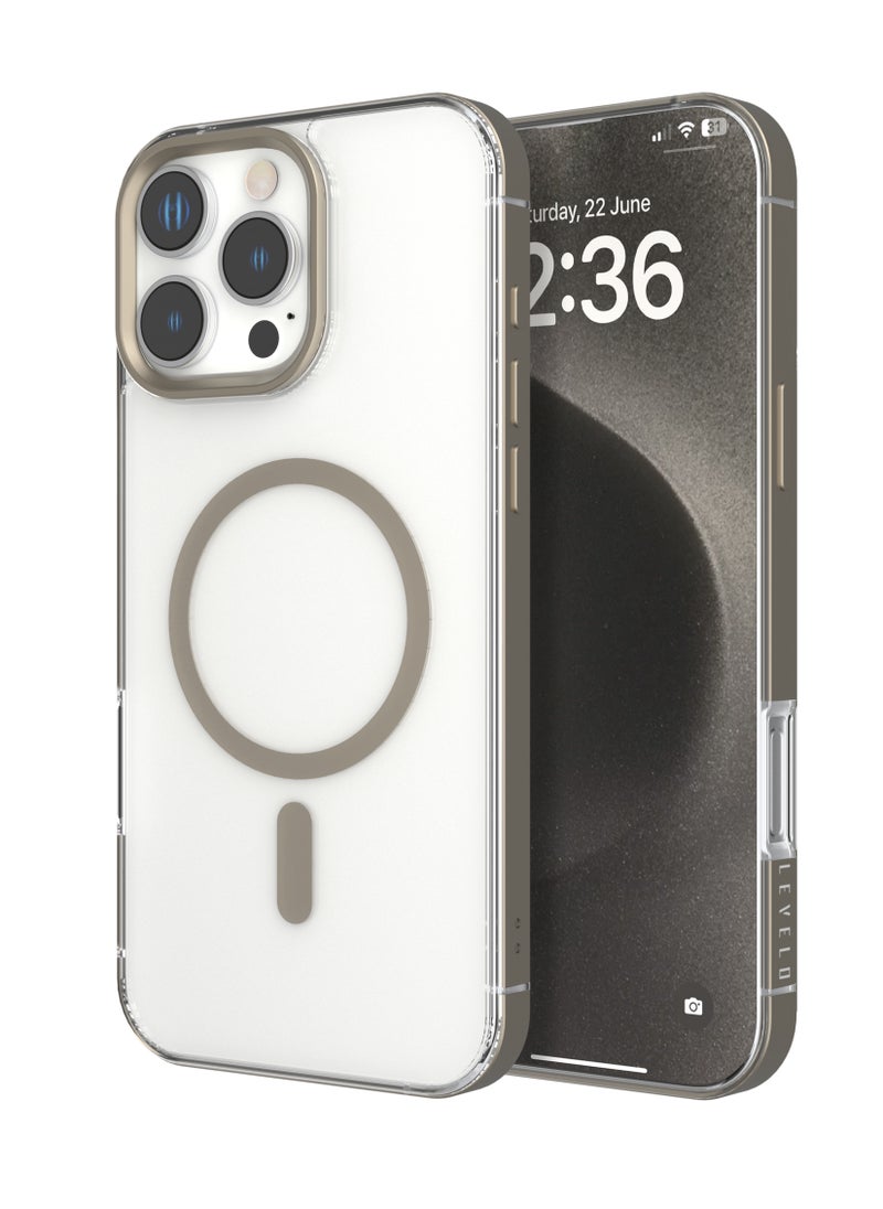 iPhone 16 Pro Max MagSafe Case Claire with Aluminum Bumper Cover / Impact Resistant Corners / Durable Back Cover - Titanium
