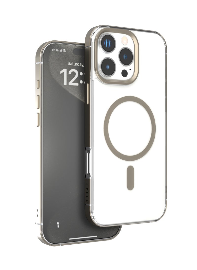 iPhone 16 Pro Max MagSafe Case Claire with Aluminum Bumper Cover / Impact Resistant Corners / Durable Back Cover - Titanium