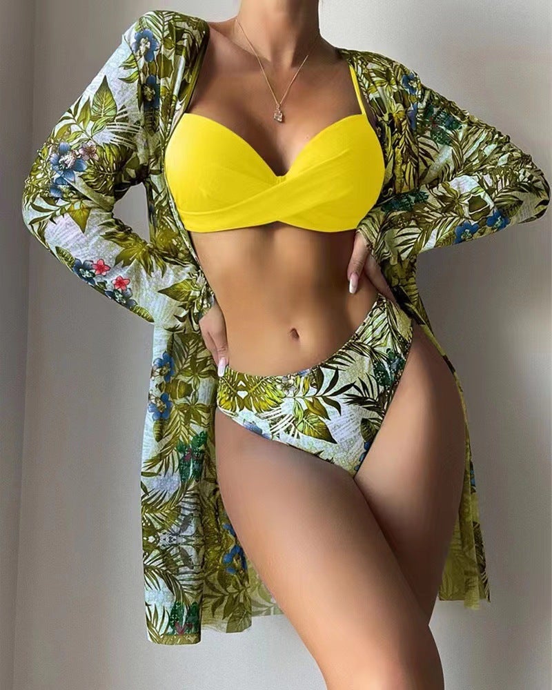 Swimwear Bikini Beach Sunscreen Blouse Swimwear Three-Piece Set - Image 1