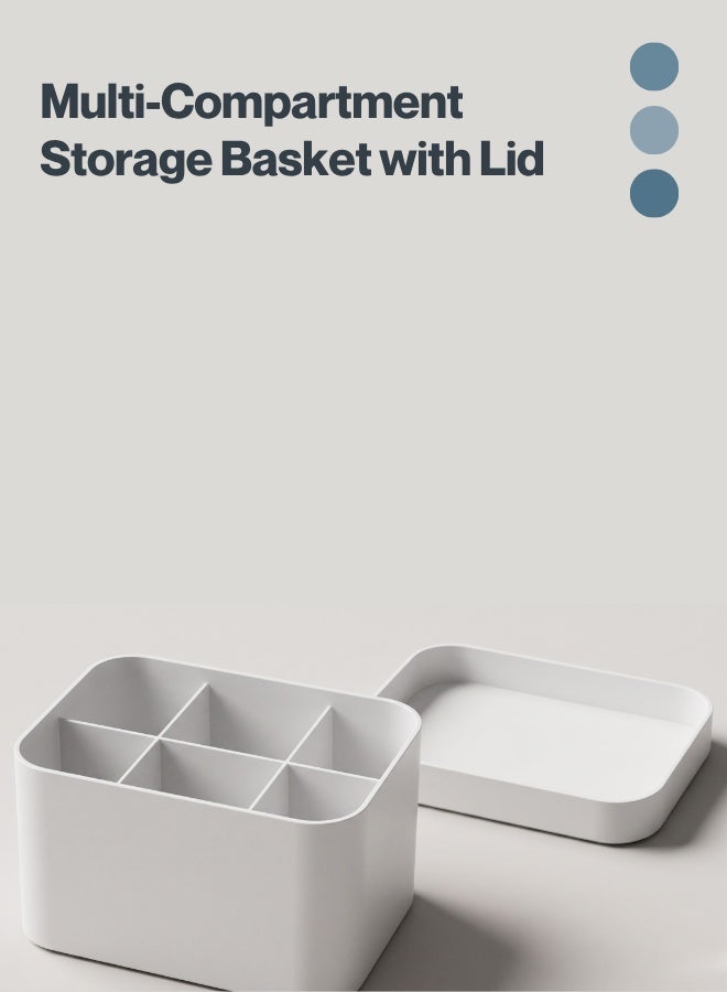 MARCOLO Plastic Drawer Organizer Box with Lid, Multi-Compartment Storage Basket for Kitchen, Makeup, Office & Home (White) (15 x 11 x 10.5 CM) - Image 3