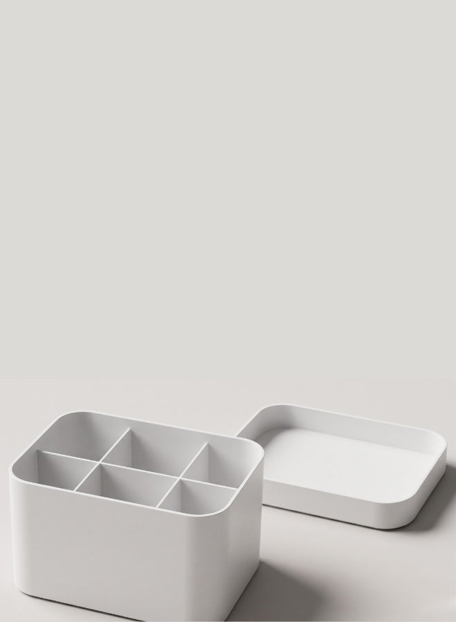 MARCOLO Plastic Drawer Organizer Box with Lid, Multi-Compartment Storage Basket for Kitchen, Makeup, Office & Home (White) (15 x 11 x 10.5 CM) - Image 1