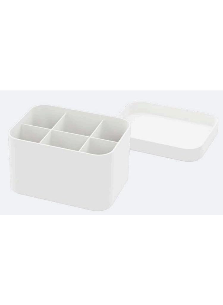 MARCOLO Plastic Drawer Organizer Box with Lid, Multi-Compartment Storage Basket for Kitchen, Makeup, Office & Home (White) (15 x 11 x 10.5 CM) - Image 2