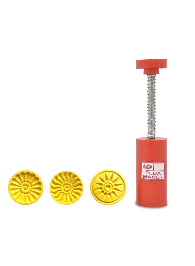 DS Pedha Sweet Desserts Stamping Food Grade Safe Plastic Fast Pada Maker DIY Cookie Cutter Circle Round Shape 3 Design, Diameter 1.75 Inch - Image 1