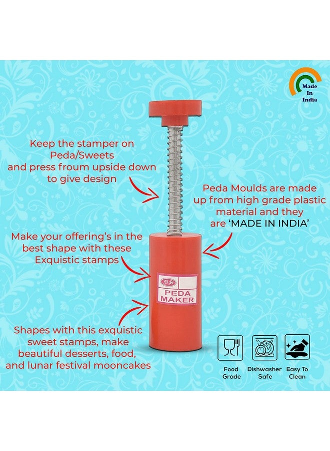 DS Pedha Sweet Desserts Stamping Food Grade Safe Plastic Fast Pada Maker DIY Cookie Cutter Circle Round Shape 3 Design, Diameter 1.75 Inch - Image 3