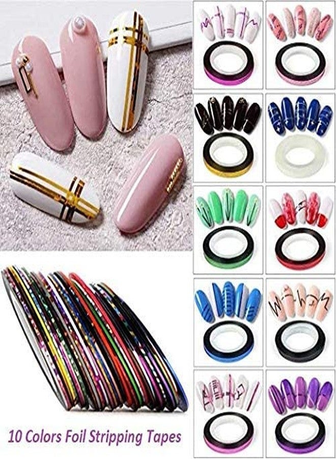 Aabhir TRADERS Nail Art Kit with, 100 Nails,15 Pcs Nail Art Brush,5 pcs Nail Dotting Tools,48 Pcs 3D Nail glitter bottles,10 Round Nail Tapes,2 Nail Glue & 2 Pc Nail Filer - (182 Pcs Combo) - Image 4