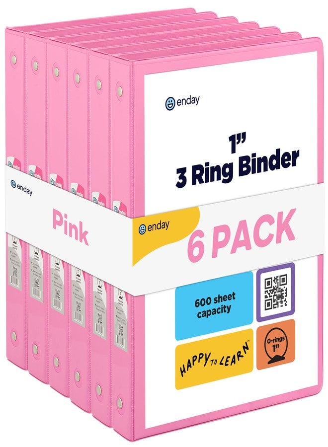 Enday 1 Inch Binder (6 Pack - Pink) 3 Ring Binder 1 inch with Clear View Cover and 2 Inside Pocket - for Letter Size 8.5 x 11'' Paper, Ideal for School Supplies, Office, and Home - Image 1