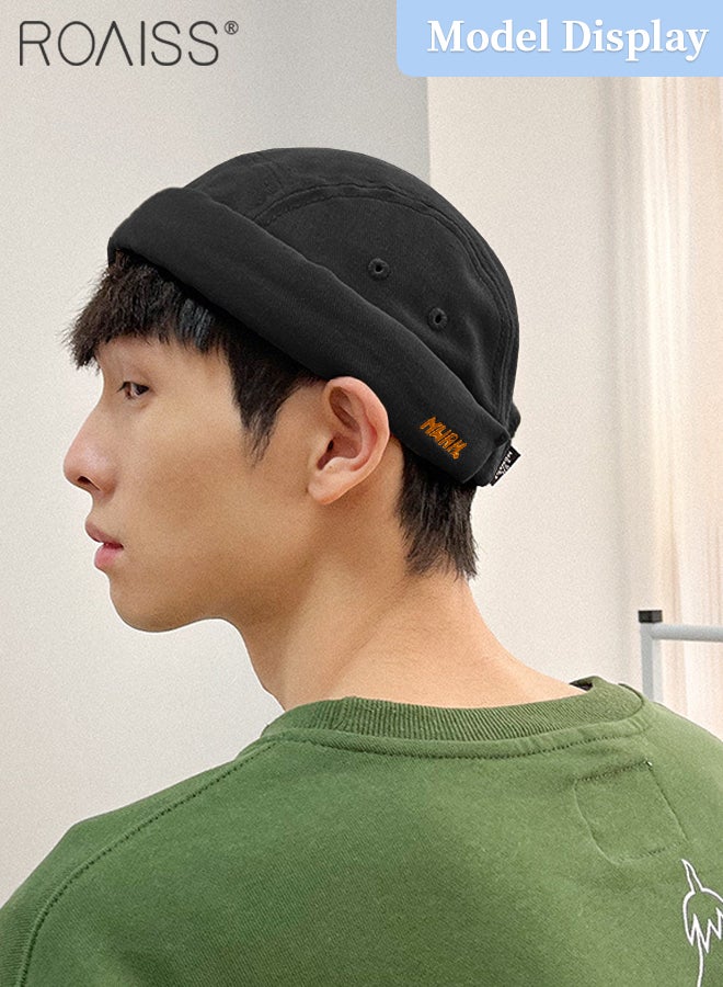 roaiss 2Pcs Cotton Vintage Dome Cap, Men's Adjustable Beanie Docker Hat, Handsome Street Hip Hop Hat for Men and Women, Fashionable Casual Cuff Skullcap - Image 5