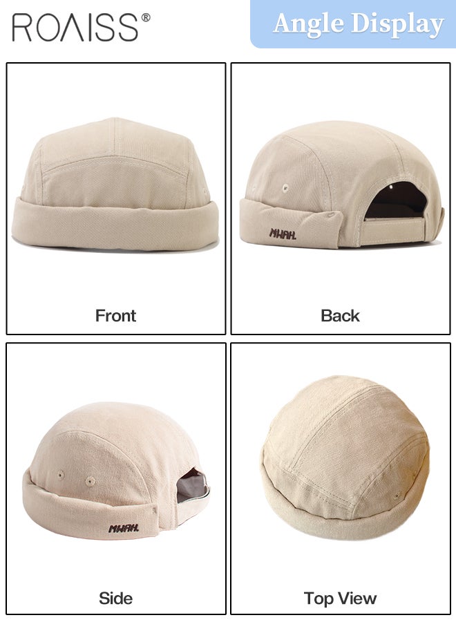 roaiss 2Pcs Cotton Vintage Dome Cap, Men's Adjustable Beanie Docker Hat, Handsome Street Hip Hop Hat for Men and Women, Fashionable Casual Cuff Skullcap - Image 4