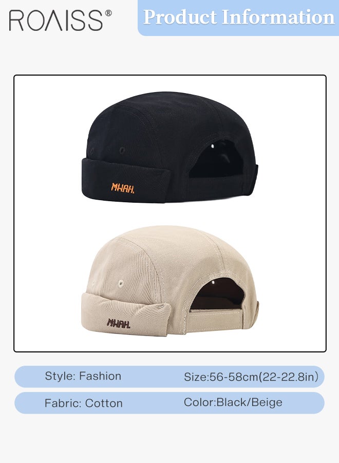 roaiss 2Pcs Cotton Vintage Dome Cap, Men's Adjustable Beanie Docker Hat, Handsome Street Hip Hop Hat for Men and Women, Fashionable Casual Cuff Skullcap - Image 2