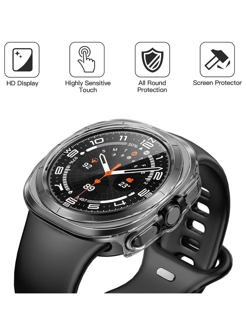 Hard PC Screen Protector Case for Samsung Galaxy Watch 7 Ultra 47MM,Anti-Slip Ultra-thin Scratch Resistant Cover with Tempered Glass for Galaxy Watch 7 Ultra 47MM,Clear - Image 2