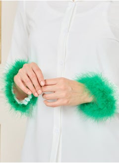 Styli Contrast Faux Fur Trim Sleeves Regular Fit Shirt  - Image 4