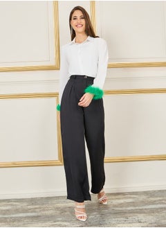 Styli Contrast Faux Fur Trim Sleeves Regular Fit Shirt  - Image 2