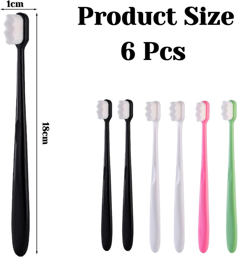 strrng 6 Pcs Micro Nano Toothbrushes, with 20000 Bristles Sterile Fiber Soft Toothbrush, Soft Bristle Toothbrush, for Fragile Gums Adult and Children for Sensitive Teeth(White, Black, Pink, Green) - Image 2