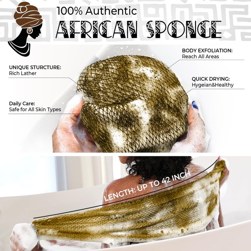RelaxScene African Net Sponge Black and AntiGolden - 2 Pieces Authentic African Bath Sponges with Knots - Exfoliating Body Scrubber for Men - Back Scrub Exfoliator for Shower Bathroom Accessories - Image 2