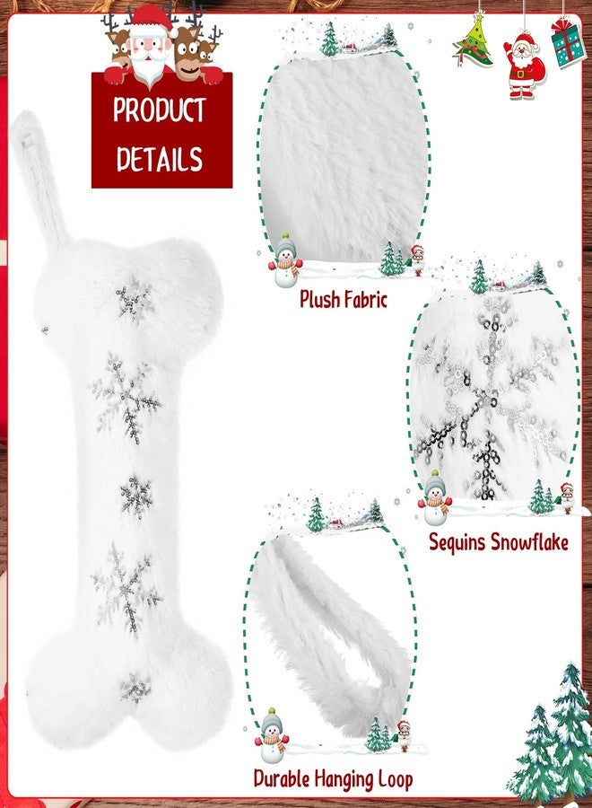 Foaincore 4 Pcs Dog Christmas Stocking Snowy White Plush Sequin Snowflake Bone Shape Stocking Large Pet Stockings Hanging Christmas Stocking for Dogs Cats Pets(Silver Snowflakes) - Image 3