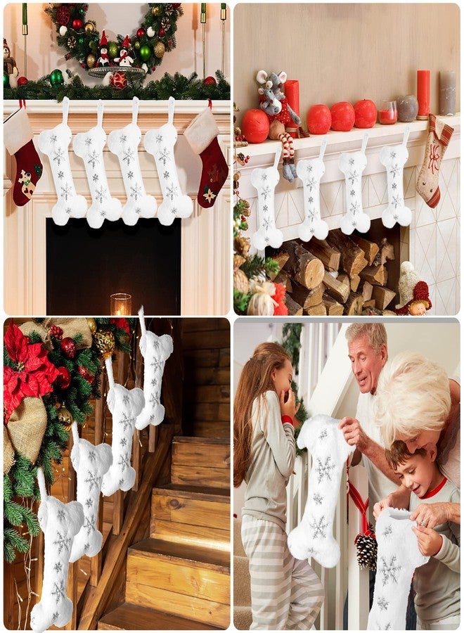 Foaincore 4 Pcs Dog Christmas Stocking Snowy White Plush Sequin Snowflake Bone Shape Stocking Large Pet Stockings Hanging Christmas Stocking for Dogs Cats Pets(Silver Snowflakes) - Image 5