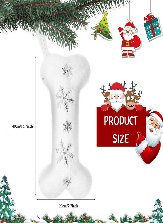 Foaincore 4 Pcs Dog Christmas Stocking Snowy White Plush Sequin Snowflake Bone Shape Stocking Large Pet Stockings Hanging Christmas Stocking for Dogs Cats Pets(Silver Snowflakes) - Image 2