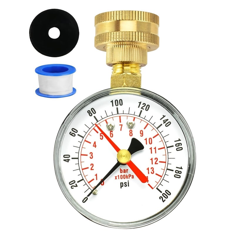 2 1 2 Inch Water Pressure Gauge 0 200 PSI Record Pointer Hose Thread - Image 1