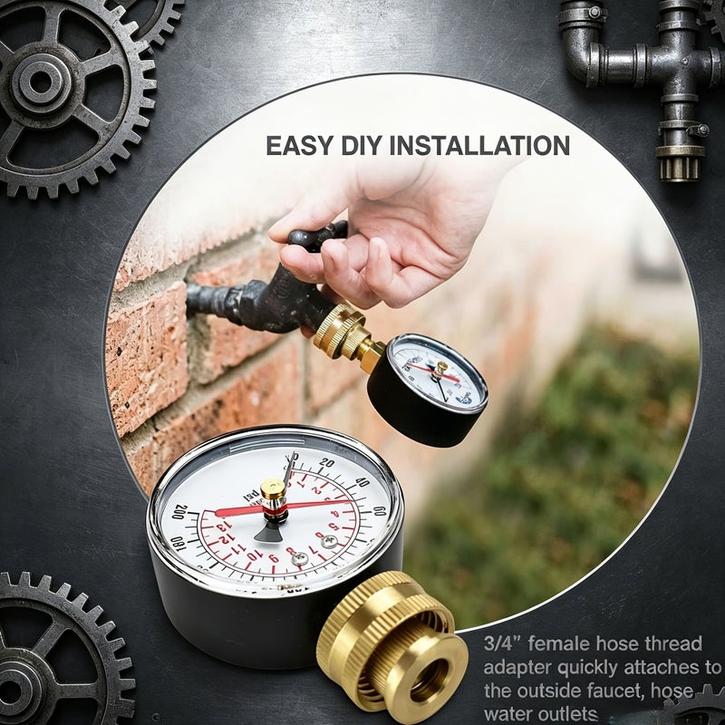 2 1 2 Inch Water Pressure Gauge 0 200 PSI Record Pointer Hose Thread - Image 5
