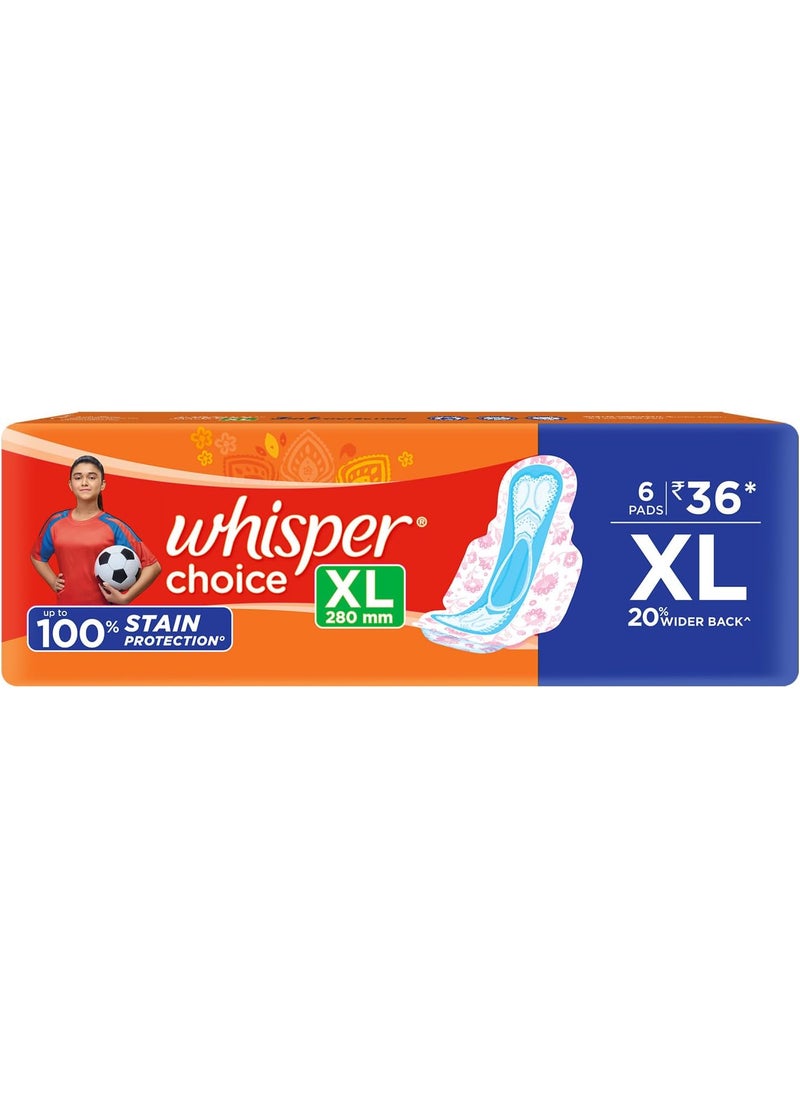 Whisper Whisper Choice Sanitary Pads for Women, XL 6 Napkins 