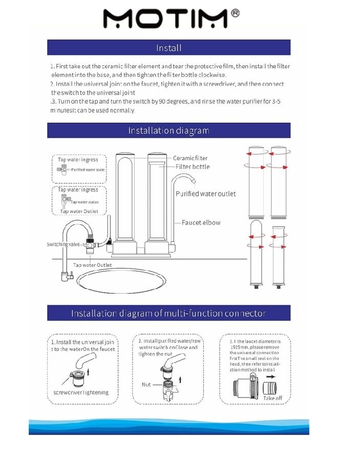 Motim Ceramic Water Filter System for Kitchen Faucet Clear Long-Lasting Water Purifier Water Filter Dispenser Reduces Most of Heavy Metals Bad Taste & Outdoor - Image 2