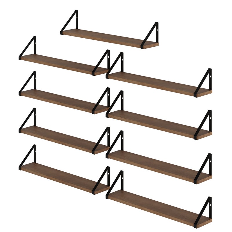 Wallniture Ponza Floating Shelves Bookshelf for Living Room Decor Kitchen Organization Wall Shelves Dining Room  Office Wall Decor Walnut 24x45 Set of 9