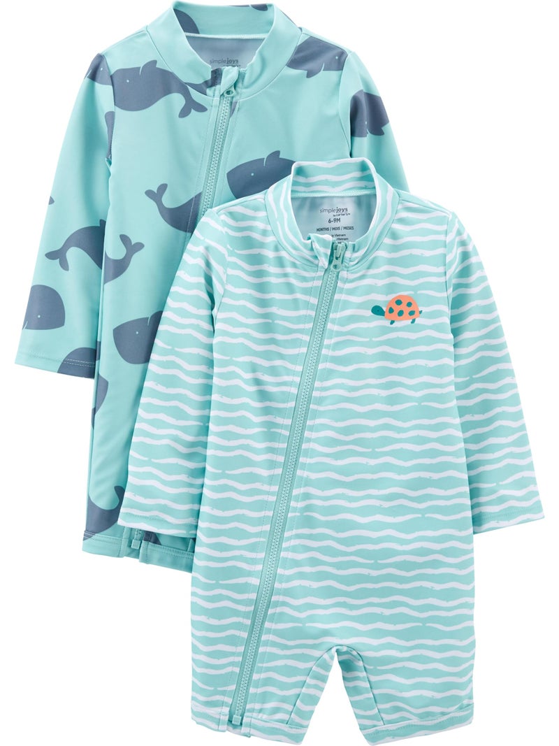 Simple Joys by Carter's Baby and Toddler 2-Pack 1-Piece Zip Rashguards - Image 1