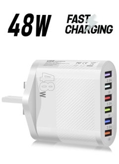 WAIKIL Usb Wall Charger, 48w 6-Port Charging Head Charger Plug Multi-Port For Iphone 15 14 13 12 11 Pro Max Xs Xr 8 7, Ipad, Samsung Phones, Tablets, Mobile Power, Travel Must-Have  - Image 1