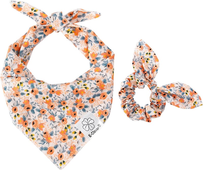 E-Clover Dog Bandanas & Matching Scrunchie Set Cute Flower Dog Scarf Bibs Girl Pet Bandana with Bow Tie for Medium Large Dogs Owner Mom Spring - Image 1