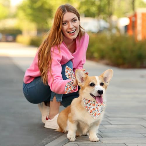 E-Clover Dog Bandanas & Matching Scrunchie Set Cute Flower Dog Scarf Bibs Girl Pet Bandana with Bow Tie for Medium Large Dogs Owner Mom Spring - Image 3