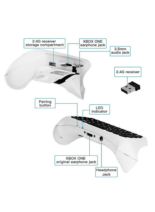 Generic - 2.4G Wireless Mini Chatpad Keyboard with 3.5mm Audio Jack Chat Message Keypad Replacement for XBox One/Slim/Elit Controller White - Image 1