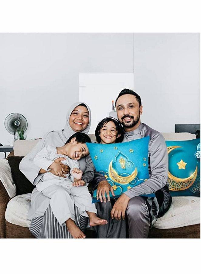 KASTWAVE غطاء وسادة رمضانية مجموعة من 4، زخرفة وسائد نجوم وهلال للمسلمين لأريكة زخرفية أغطية وسائد 18x18"، أغطية وسائد للأريكة للمنزل والسيارة غطاء وسادة مربع للأريكة والسرير  - Image 5
