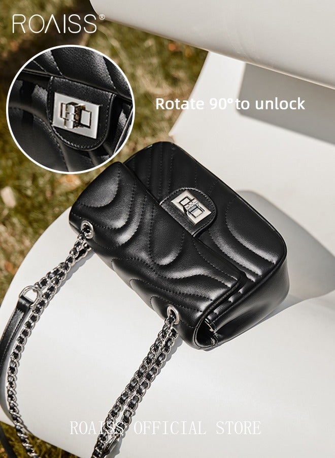 رويس حقيبة كروس بودي أنيقة للنساء، حقيبة كتف متعددة الاستخدامات مع قفل دوار وحزام سلسلة قابل للتعديل، حقيبة كروس بودي متعددة الوظائف، مثالية للاستخدام اليومي والعمل والمواعدة والأنشطة الخارجية - Image 5