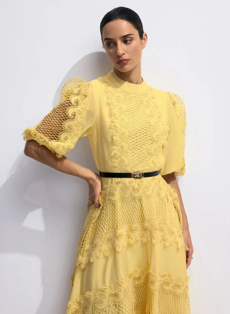 Sunfere  Alanna Embroidered Lace Puff Sleeve Maxi Dress for Women | Best Price UAE