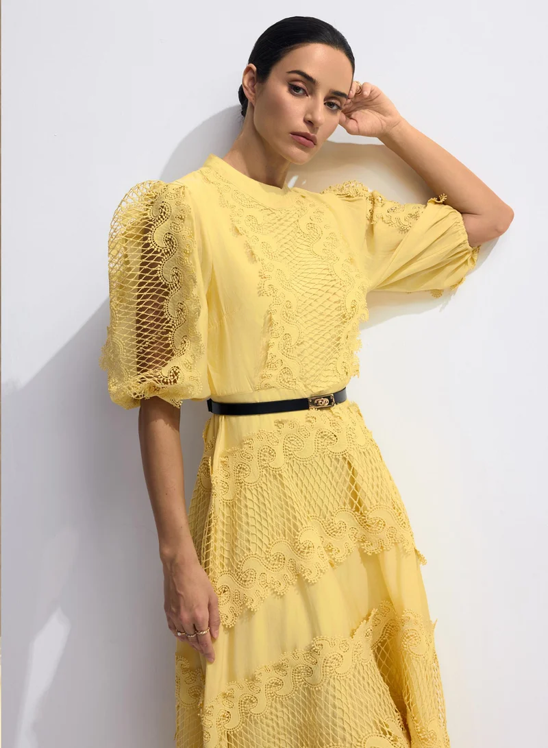 Sunfere  Alanna Embroidered Lace Puff Sleeve Maxi Dress for Women | Best Price UAE