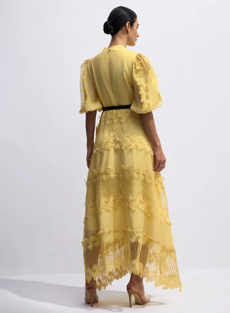 Sunfere  Alanna Embroidered Lace Puff Sleeve Maxi Dress for Women | Best Price UAE