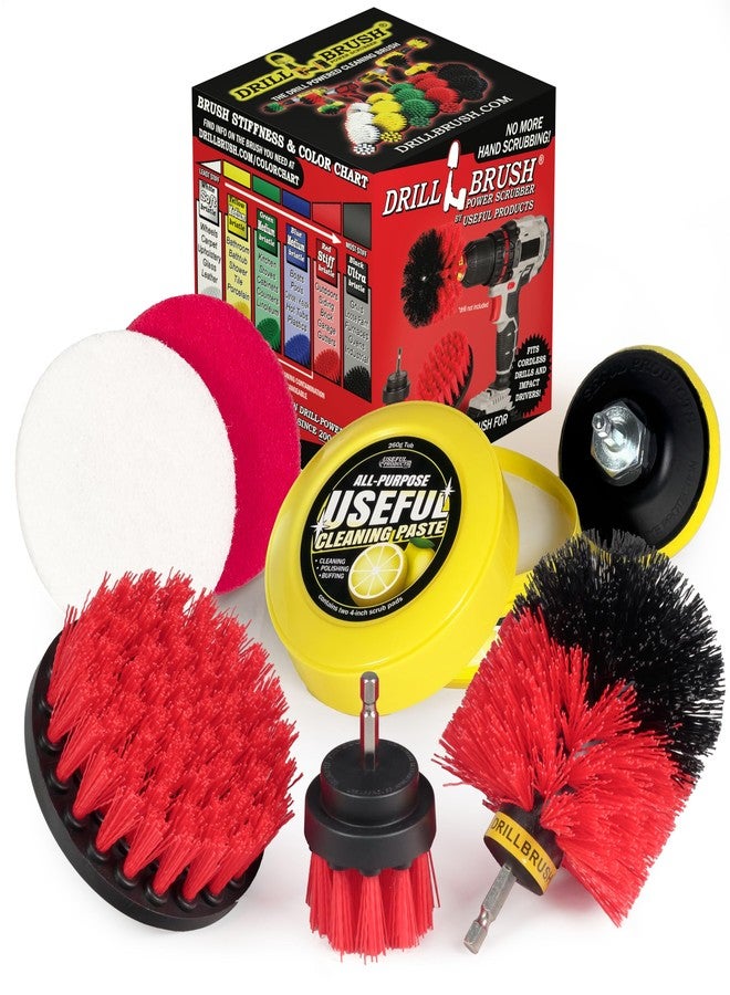 Drillbrush Heavy Duty Nylon Bristle Brush Cleaning Supplies with All Purpose Cleaner Paste, Lemon Lime Scented - Ideal for Deck, Patio, Home Siding, Outdoor Tile, Garage, Stainless Steel - Masonry Scrub Brush - Image 1