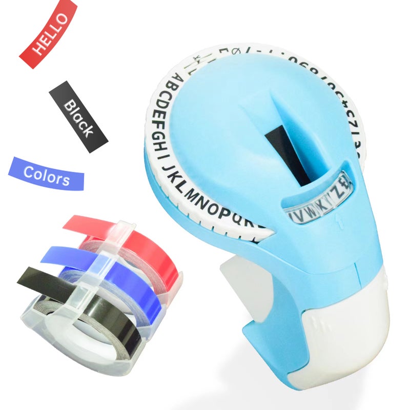 Embossing Label Maker 9Mm Blue: User-Friendly Battery-Free Design - Durable POM Character Wheel 3D Embossed Label Maker for Home Office School Organization - Image 1