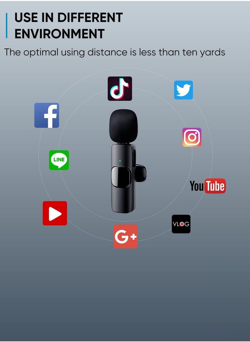 Wireless Lavalier Microphone for Smartphones – Auto-Pair, Noise Reduction, Plug & Play, 360° Pickup, 65Ft Range – Ideal for Vlogging, Zoom, YouTube, TikTok