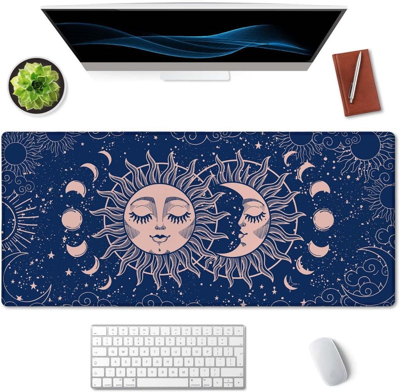 SSOIU Large Mouse Pad, Astrology Desk Mat for Desktop, Women Girls Waterproof Gaming Mousepad, Crescent Moon and Sun Computer PC Laptop Protector Writing Pads for School Office Home 35.5" x 15.7" - Image 3