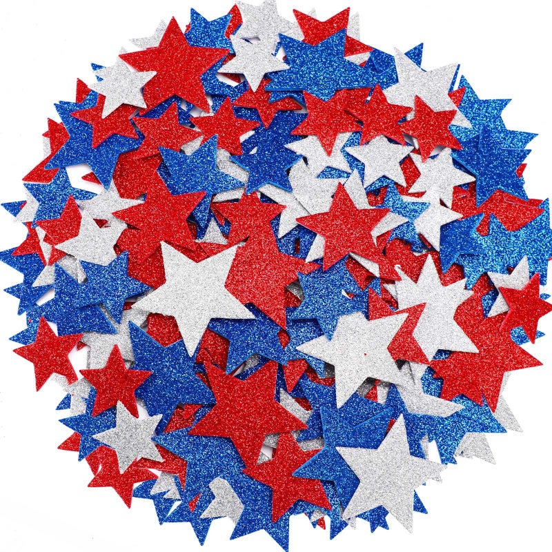JULBEAR 300 Pcs Patriotic Glitter Star Foam Stickers Red Blue Silver Glitter Star SelfAdhesive Stickers Memorial Day for Kids Arts Crafts Independence Day 4th of July Decoration Supplies - Image 2