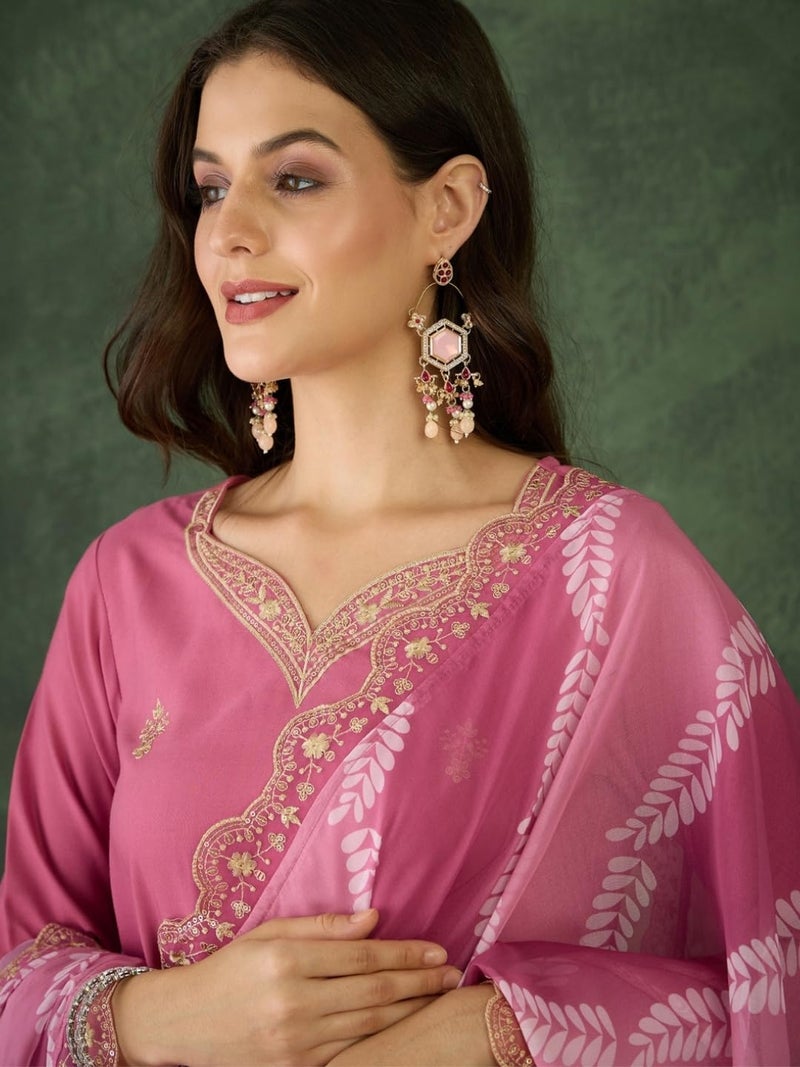 Naixa Women's Rayon Embroidered Straight Kurta with Pant and Dupatta Sets (NX-795-Pink-3XL) - Image 5