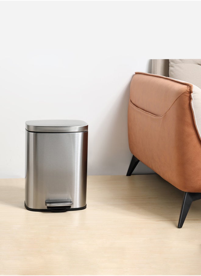 Trust - Stainless Steel Trash Bin 5L Silver Anti-Fingerprint & Soft Close Lid - Image 1