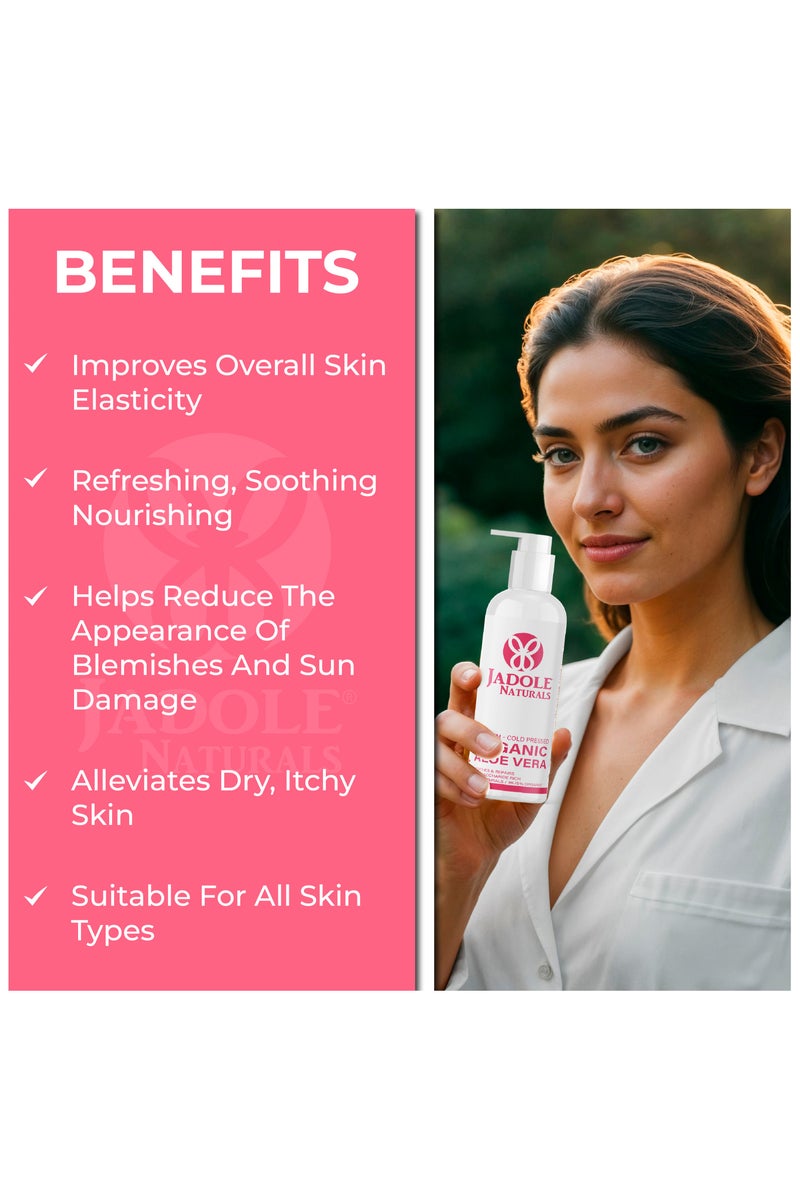 Jadole Naturals Organic Aloe Vera Gel, Promote Skin Elasticity, Ideal For All Skin Types, Soothe, Refresh, Nourish & Repair - Image 2
