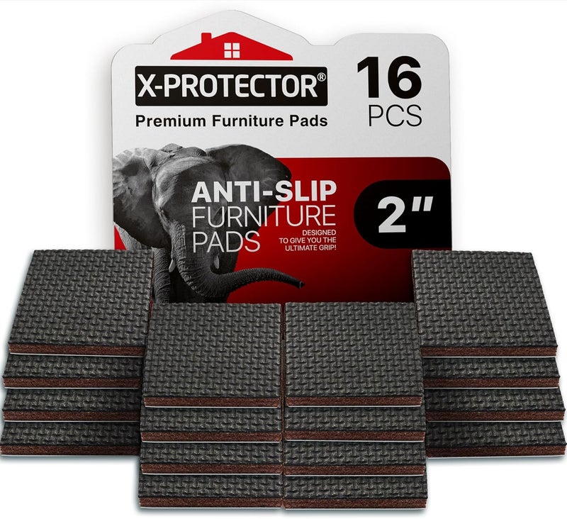 X-Protector وسادات أثاث غير قابلة للانزلاق - 16 ممسك أثاث متميز 2"! أقدام مطاطية ذاتية اللصق - وسادات حماية الأرضيات غير القابلة للانزلاق - حافظ على الأثاث في مكانه! - Image 1