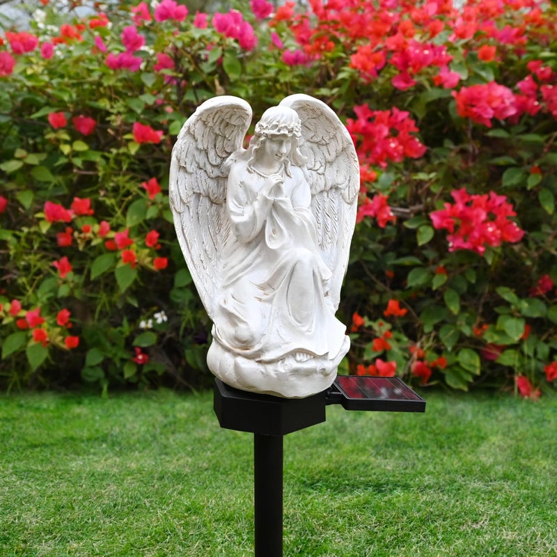 Juliahestia Guardian Angel Garden Decor Solar Light Outdoor Yard Statues Outside Decorative Mom Dad Grave Decorations for Cemetery Mother Memorial Gifts Lighted Figurines Christmas - Image 4
