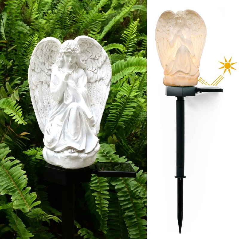 Juliahestia Guardian Angel Garden Decor Solar Light Outdoor Yard Statues Outside Decorative Mom Dad Grave Decorations for Cemetery Mother Memorial Gifts Lighted Figurines Christmas - Image 5