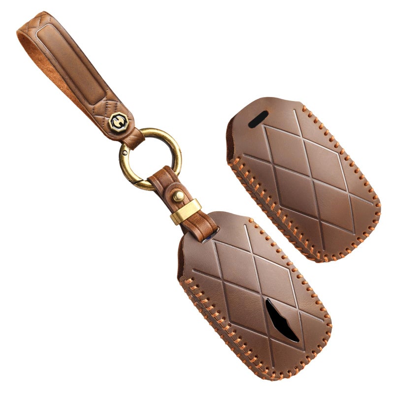 TECART Leather 8Button Key Fob Cover Fit for Genesis GV60 GV80 G70 G90 2025 2024 2023 Remote Key Fob Case Holder Protector Accessories with Keychain Brown