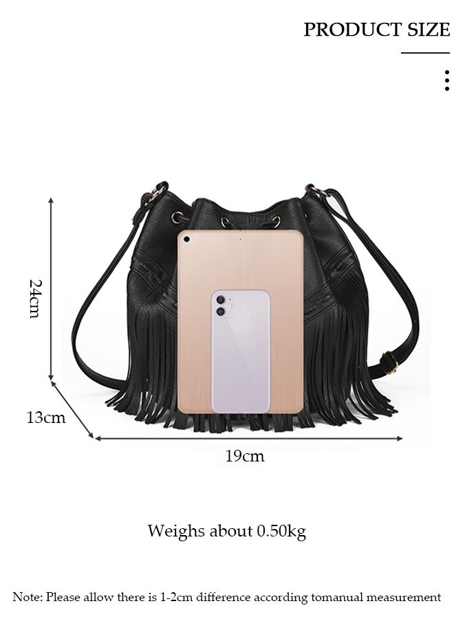 DUNISO Leather Bucket Bags for Women Crossbody Purses Tote Bag with Drawstring Ladies Tassel Hobo and Shoulder Handbags - Image 2