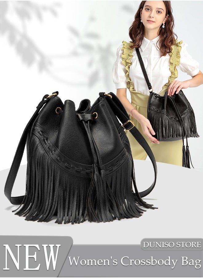 Leather Bucket Bags for Women Crossbody Purses Tote Bag with Drawstring Ladies Tassel Hobo and Shoulder Handbags - pzsku/Z7895763B5DD76D2CEE9BZ/45/_/1711171818/95e83082-6f42-4a3e-acfe-8597698943fd